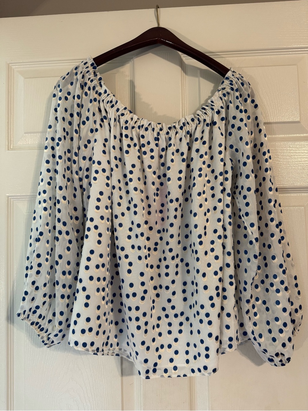 Lilly Pulitzer White Off-Shoulder Blouse with Navy Dot Print